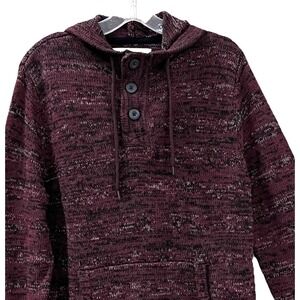 Urban Pipeline Men's Hooded Sweater L Burgundy 3 Button Henley Kangaroo Pocket